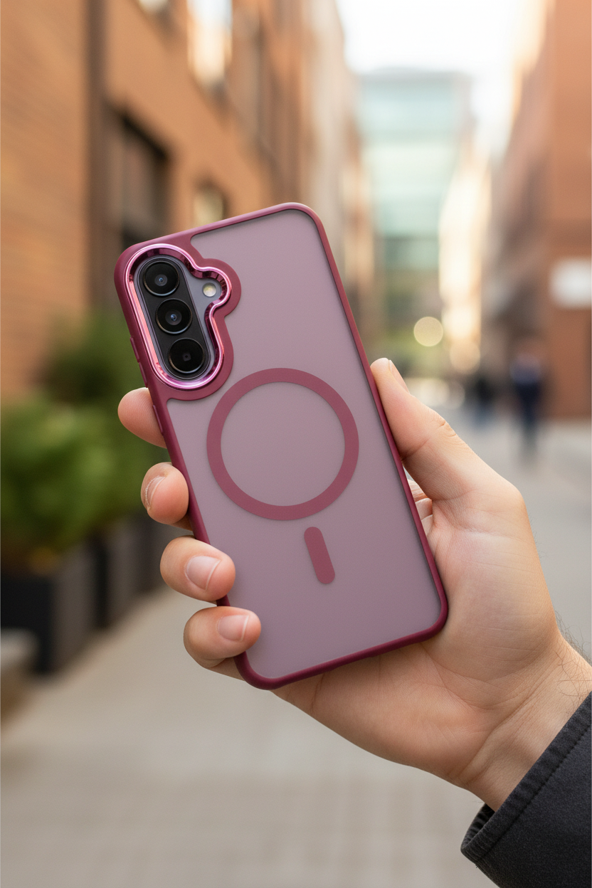 MagSafe Hülle bordeaux-pink – Lifestyle