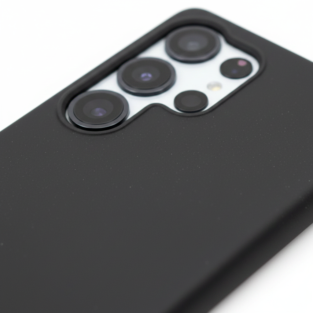 anco Bioly Case Galaxy S25 Ultra – Detailansicht Eco-Textur Kameraausschnitt geprägtes Logo