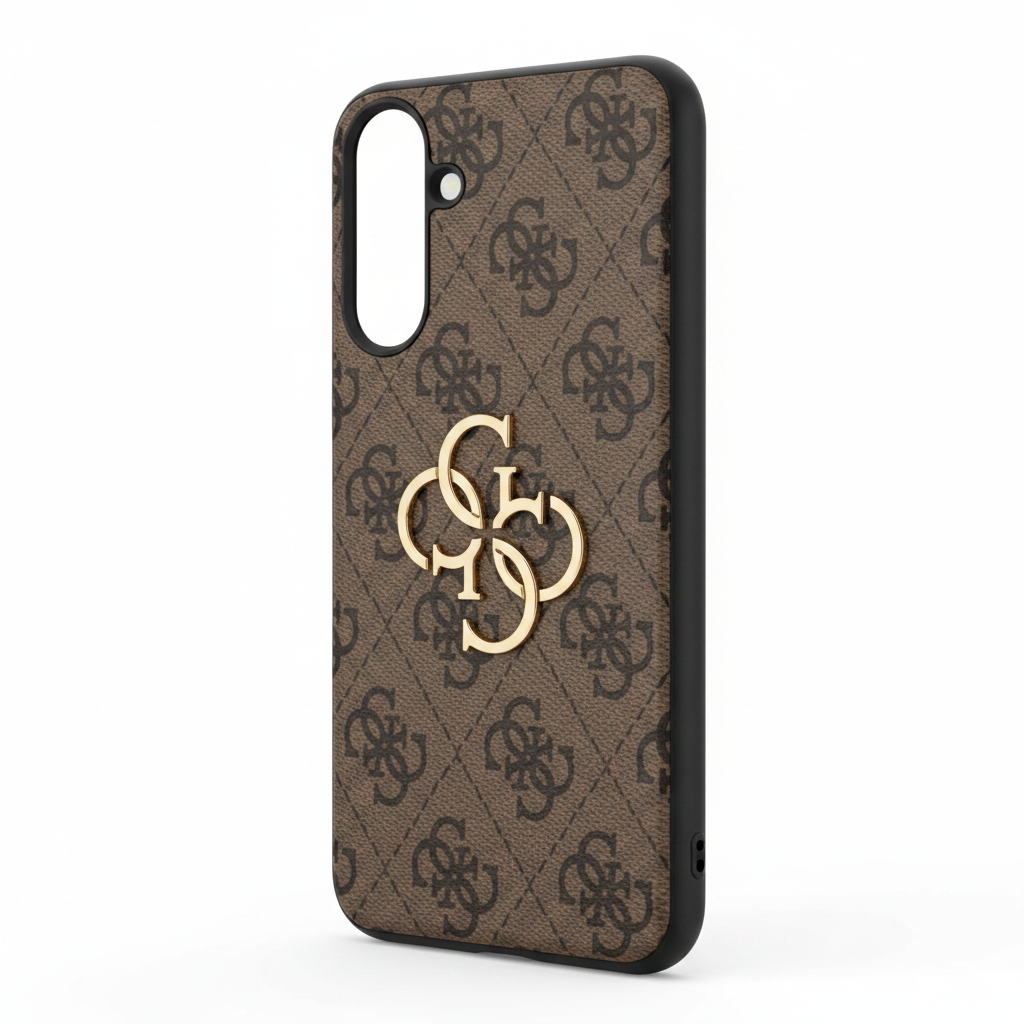 Guess PU 4G Metal Logo Case Samsung Galaxy A36 5G – Schrägansicht 3/4 Braun