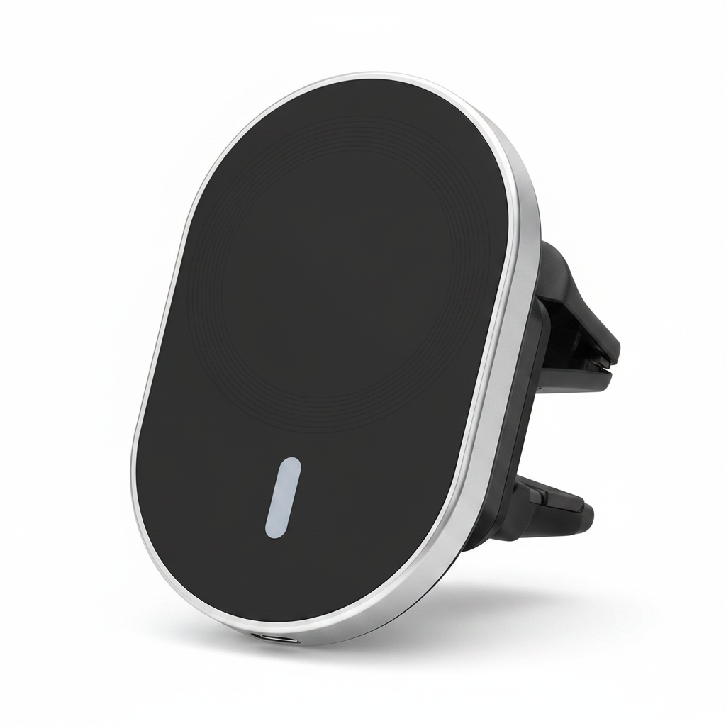 Nahaufnahme der MagSafe Ladefläche und USB-C Anschluss des anco Magnetic Car Charger 15W