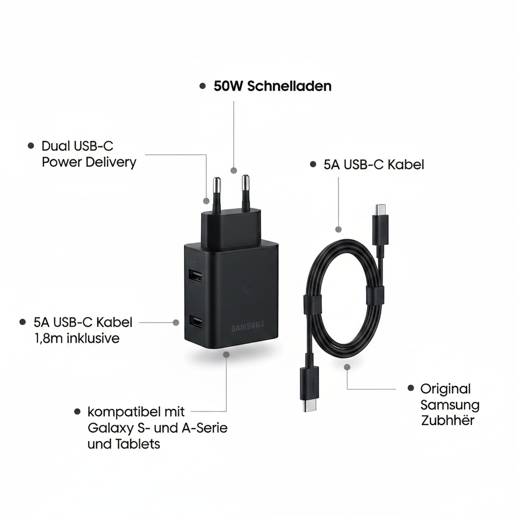 Samsung 50W Duo Wall Charger USB-C – Infografik