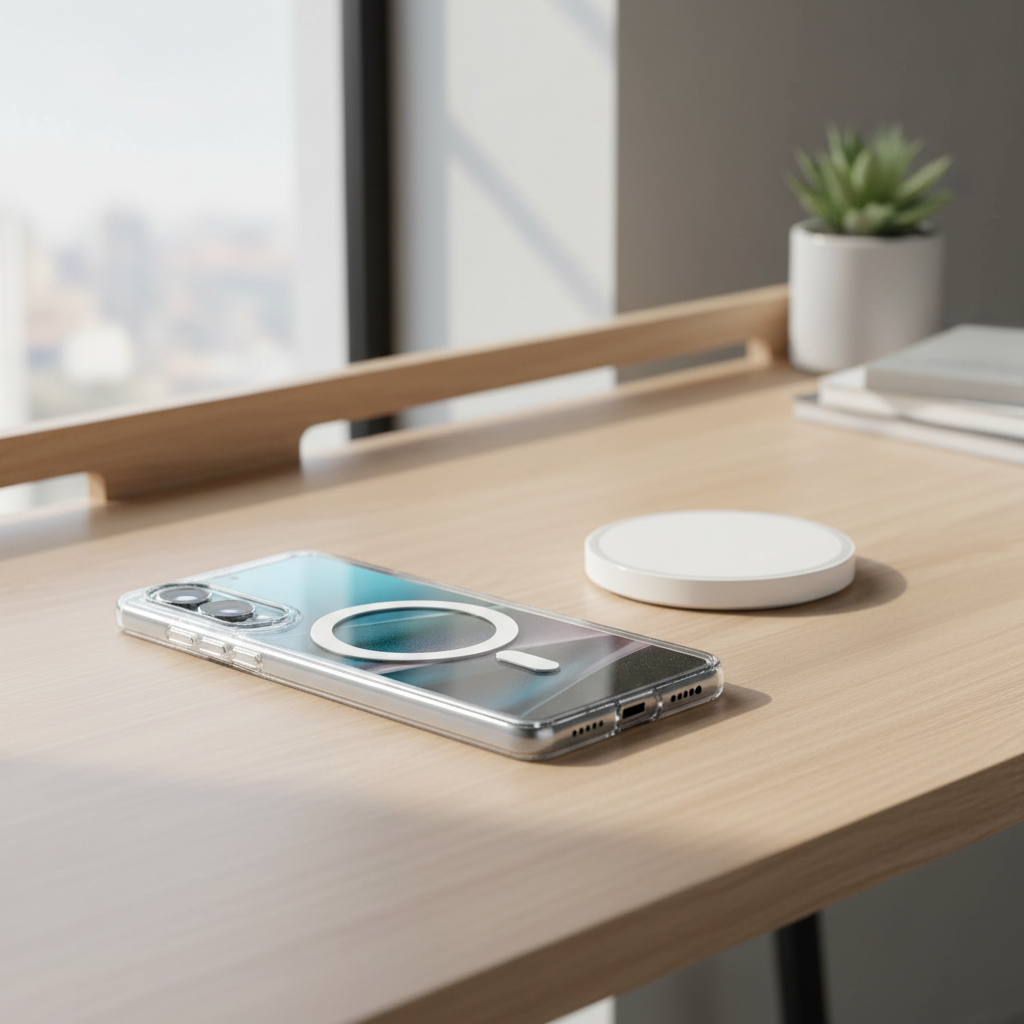 OKKES MagSafe Hülle Samsung Galaxy S25 Edge – Lifestyle mit MagSafe Ladegerät