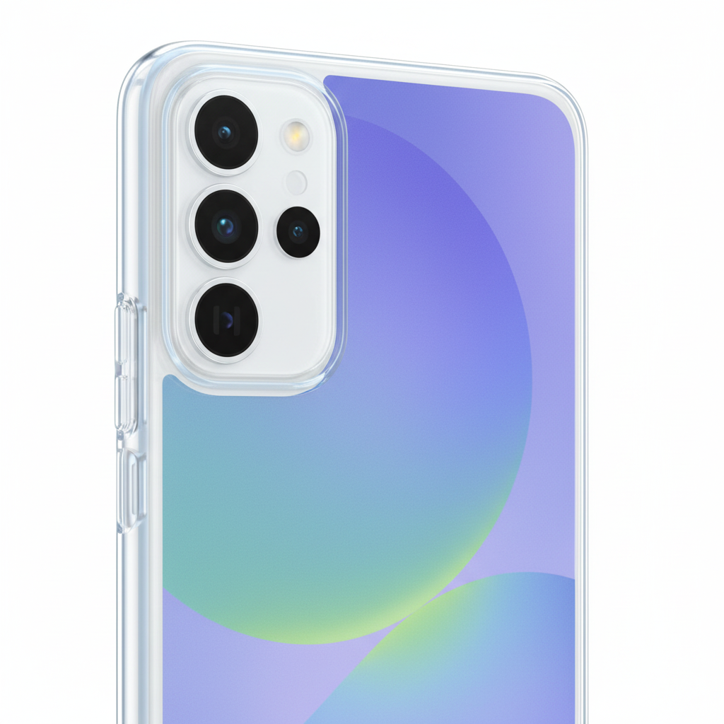 Samsung Clear Case – Detailansicht Anti-Vergilbungs-Beschichtung und Kamera-Ausschnitt