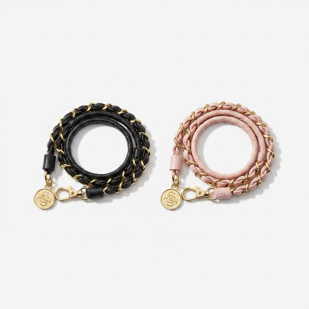 Guess Saffiano Chain Hand Strap in Schwarz und Rosa – beide Farbvarianten im Überblick