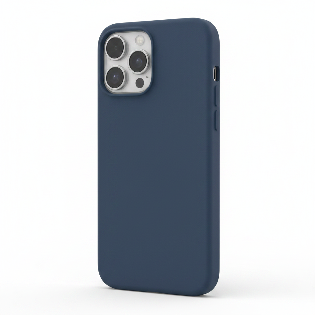 Dunkelblau Liquid Silicone iPhone 15 Pro Max Hülle – Seitenansicht