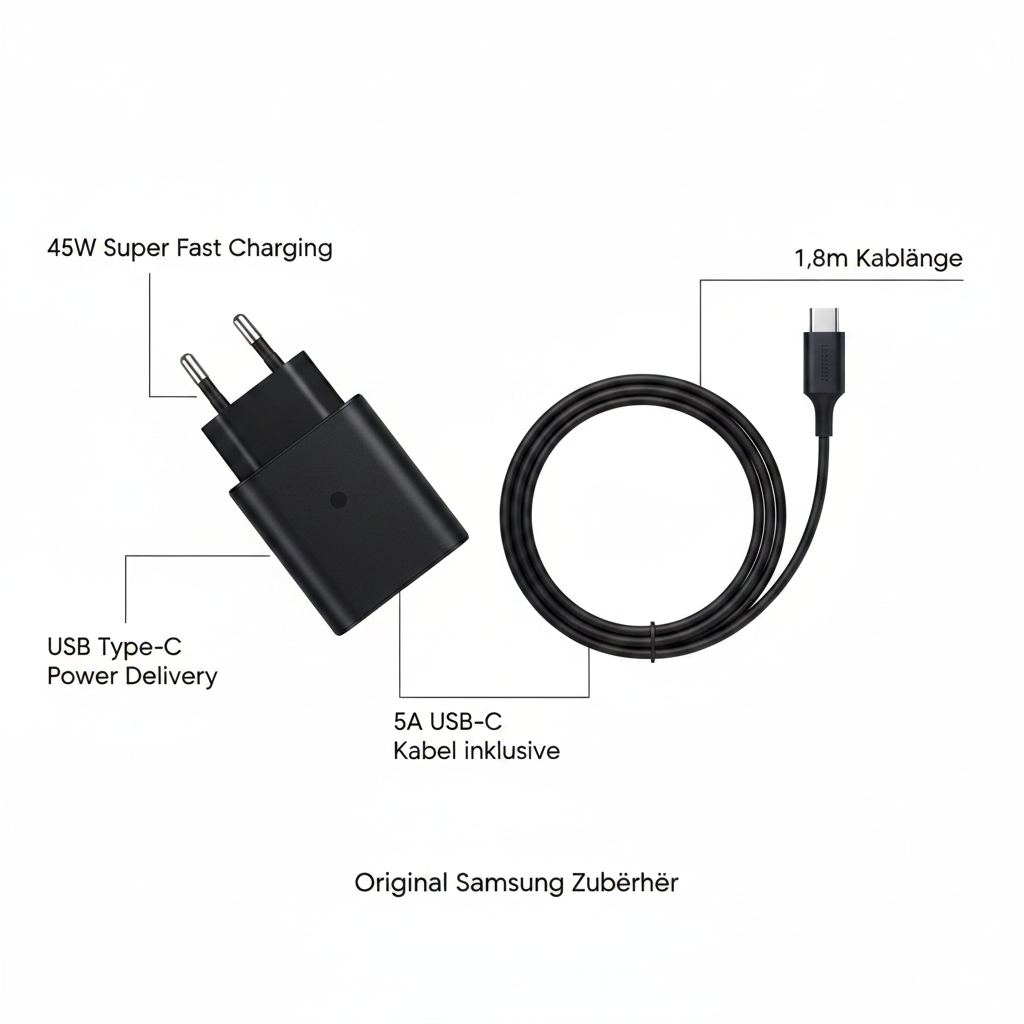 Samsung 45W Schnellladegerät USB-C – Infografik