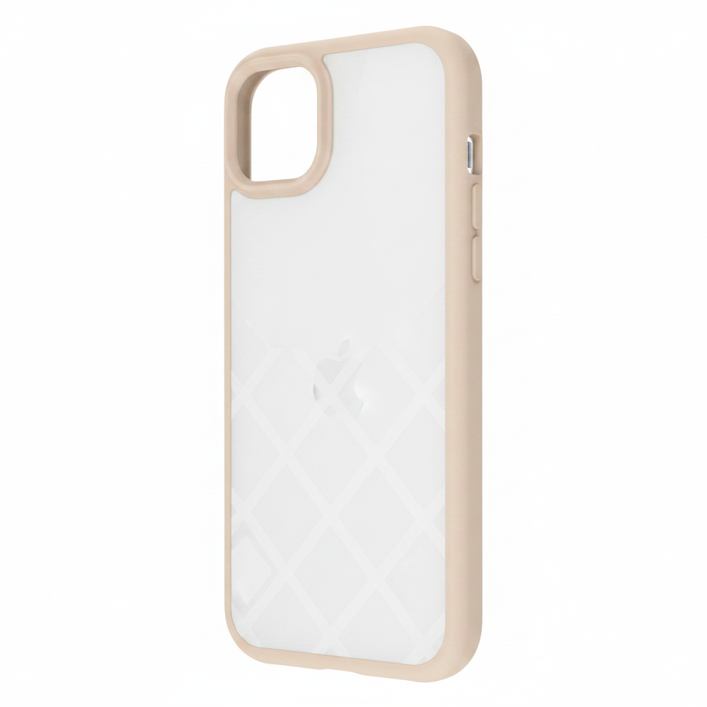 Schrägansicht des Spigen Ultra Hybrid Case in Sand Beige für iPhone 14 Plus