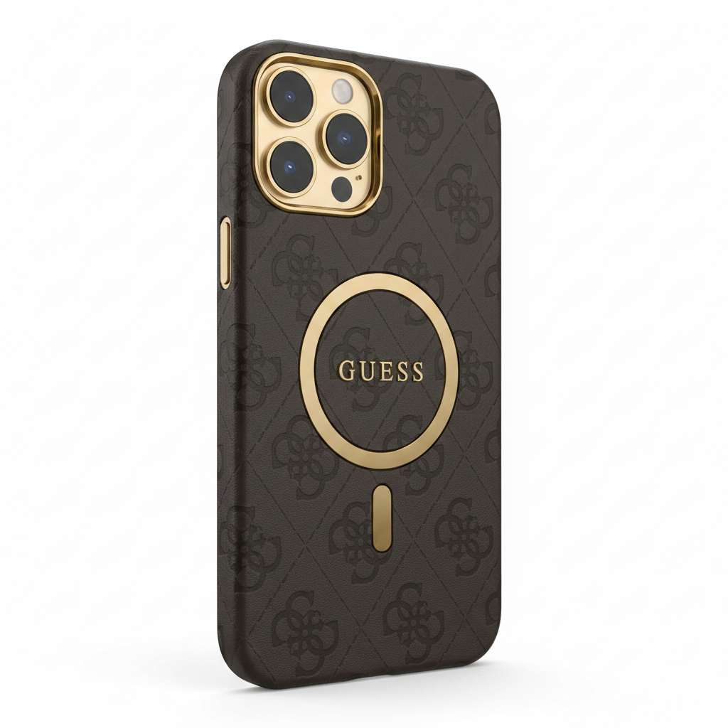 Guess 4G MagSafe Case iPhone 16 Pro Max – Schrägansicht Braun