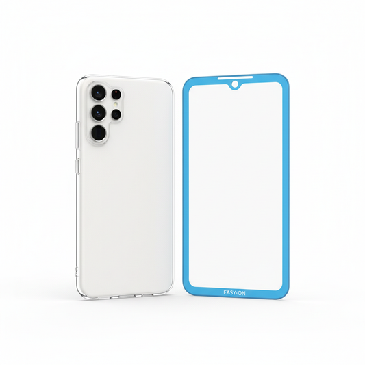 DISPLEX Real Glass + Case Samsung Galaxy S24 S25 – Hauptbild Hülle und Panzerglas weißer Hintergrund