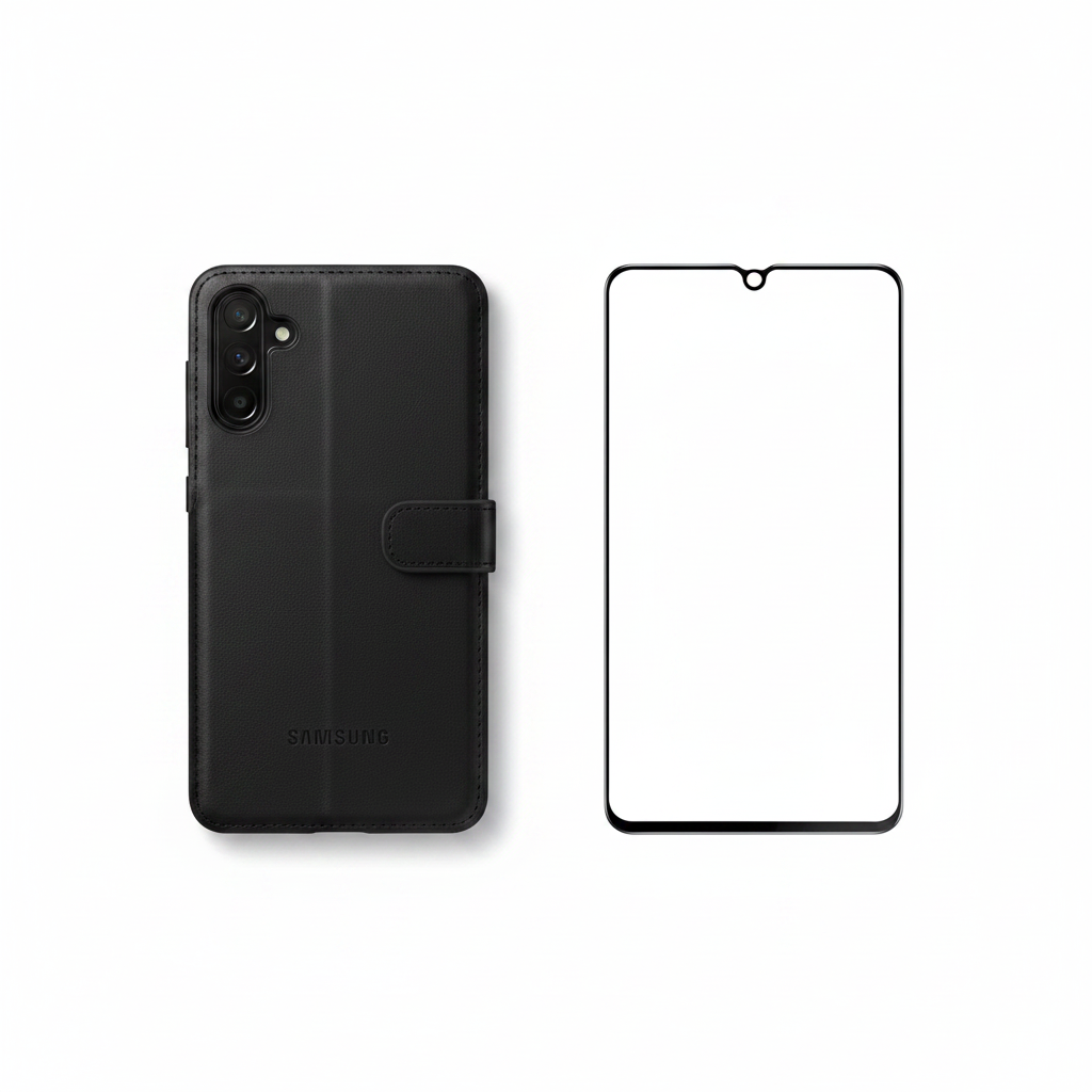 Samsung Wallet Flip Cover Galaxy A25 – Bundle mit Panzerglas