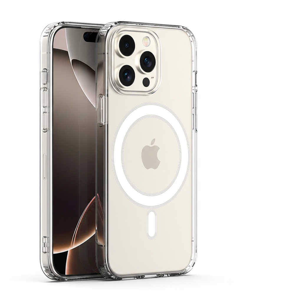 iPhone 17 Pro transparente MagSafe Hülle Schrägansicht