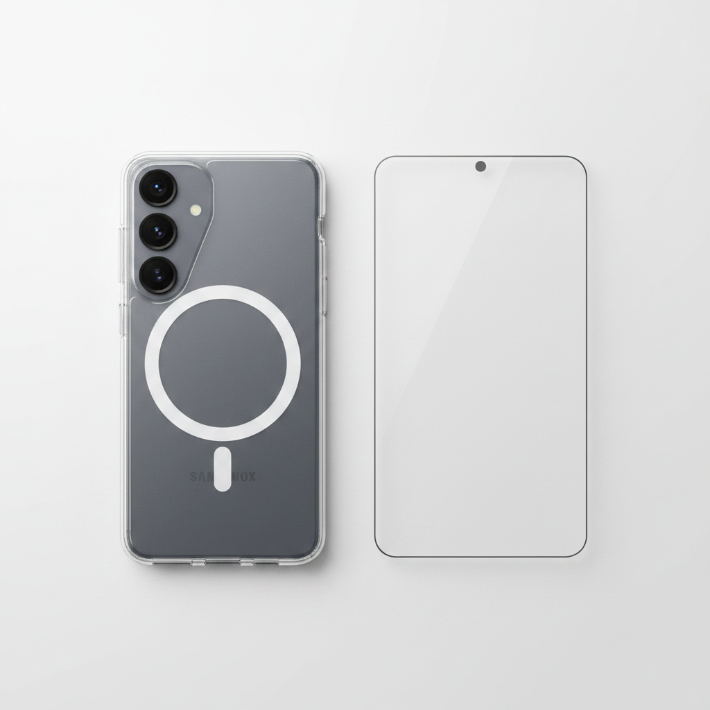 OtterBox Symmetry Clear Magnet S25 Bundle mit Panzerglas – Komplett-Schutz Set