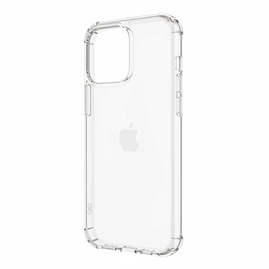 Schrägansicht des anco Protect Case transparent für iPhone 14 Pro – 1,5 mm schlankes Profil