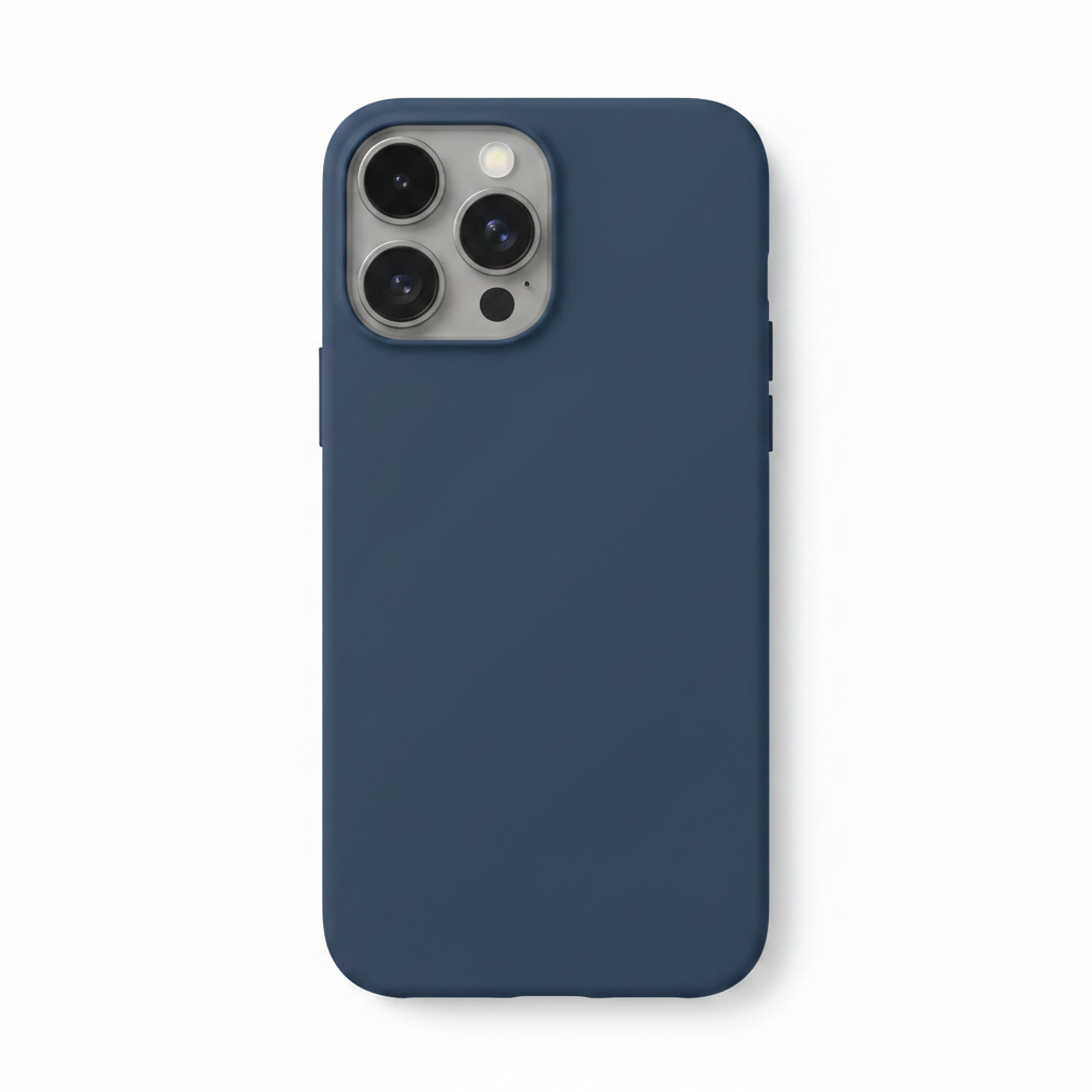 Dunkelblau Liquid Silicone iPhone 15 Pro Max Hülle – Flat Lay