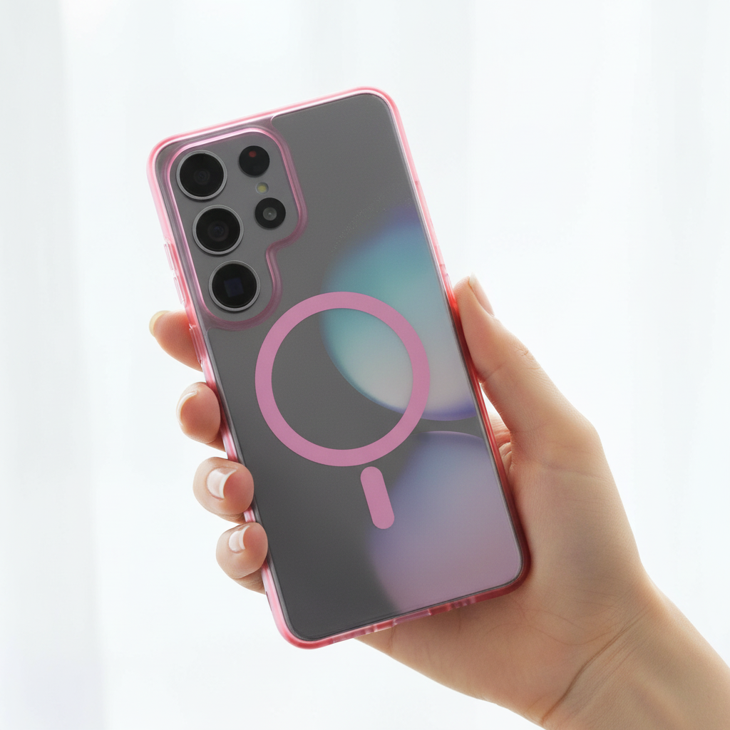 Google Pixel Hülle transparent pink MagSafe Anwendungsbild