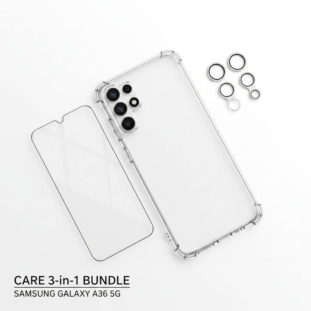 CARE 3-in-1 Bundle – Displayschutz, Hülle & Kameraschutz für Samsung Galaxy A36 5G
