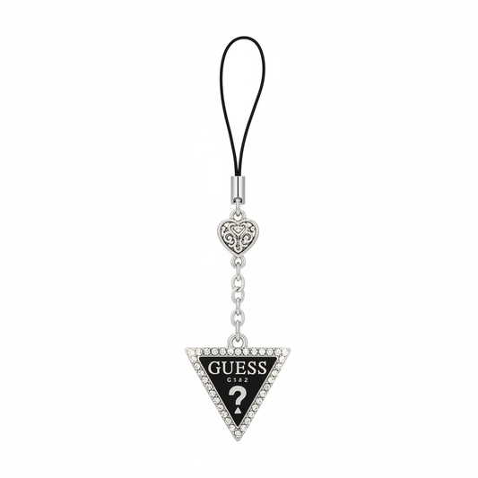 Guess Triangle Phone Charm mit Strass-Kristallen und Metall Guess Logo – ohne Verpackung
