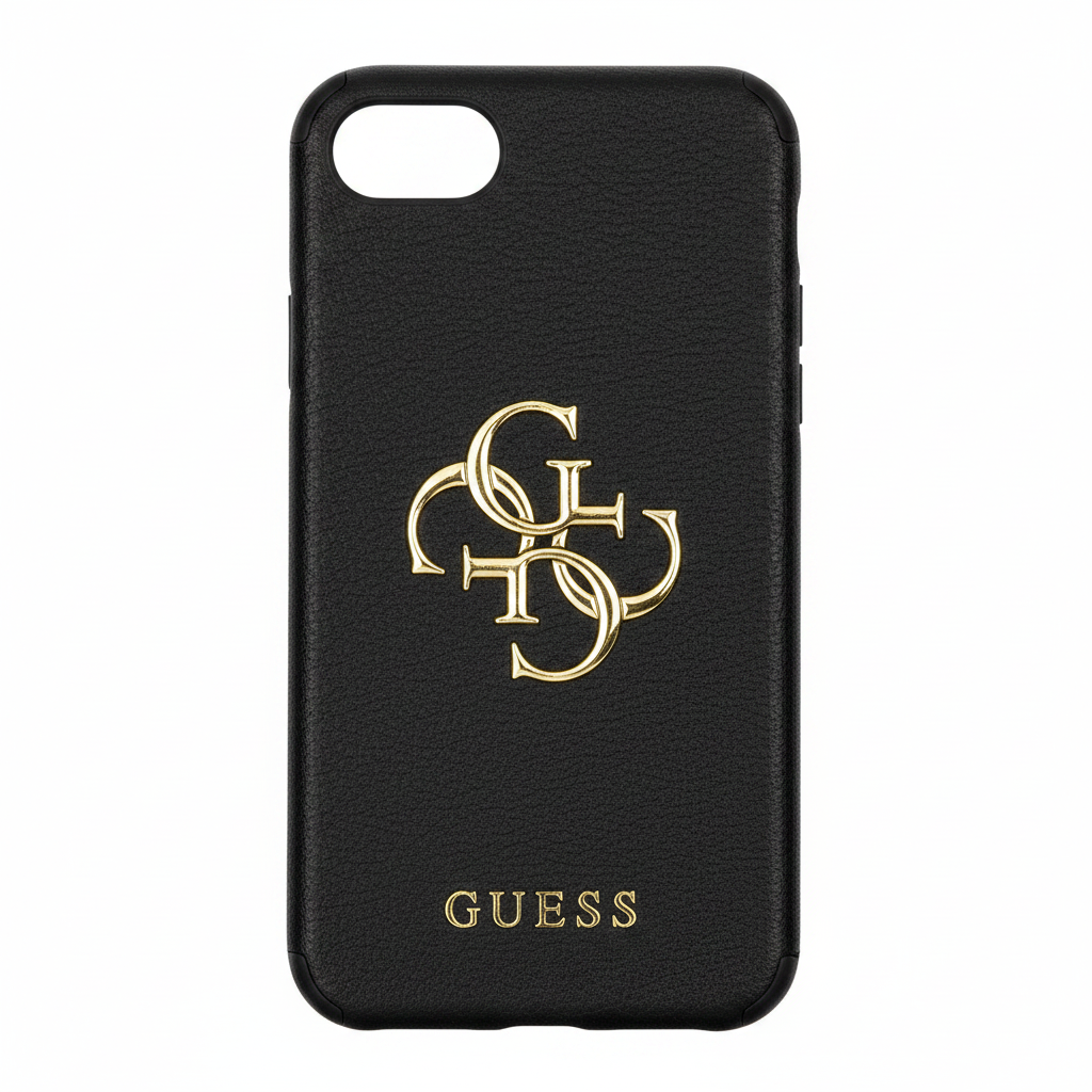 Guess Grained Big 4G Logo Case iPhone 16e / 17e Schwarz – Rückansicht