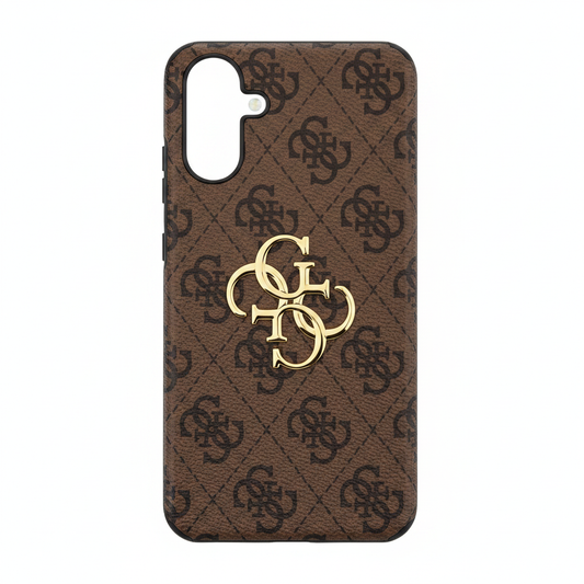 Guess PU 4G Metal Logo Case Samsung Galaxy A36 5G – Hauptbild Braun Frontansicht