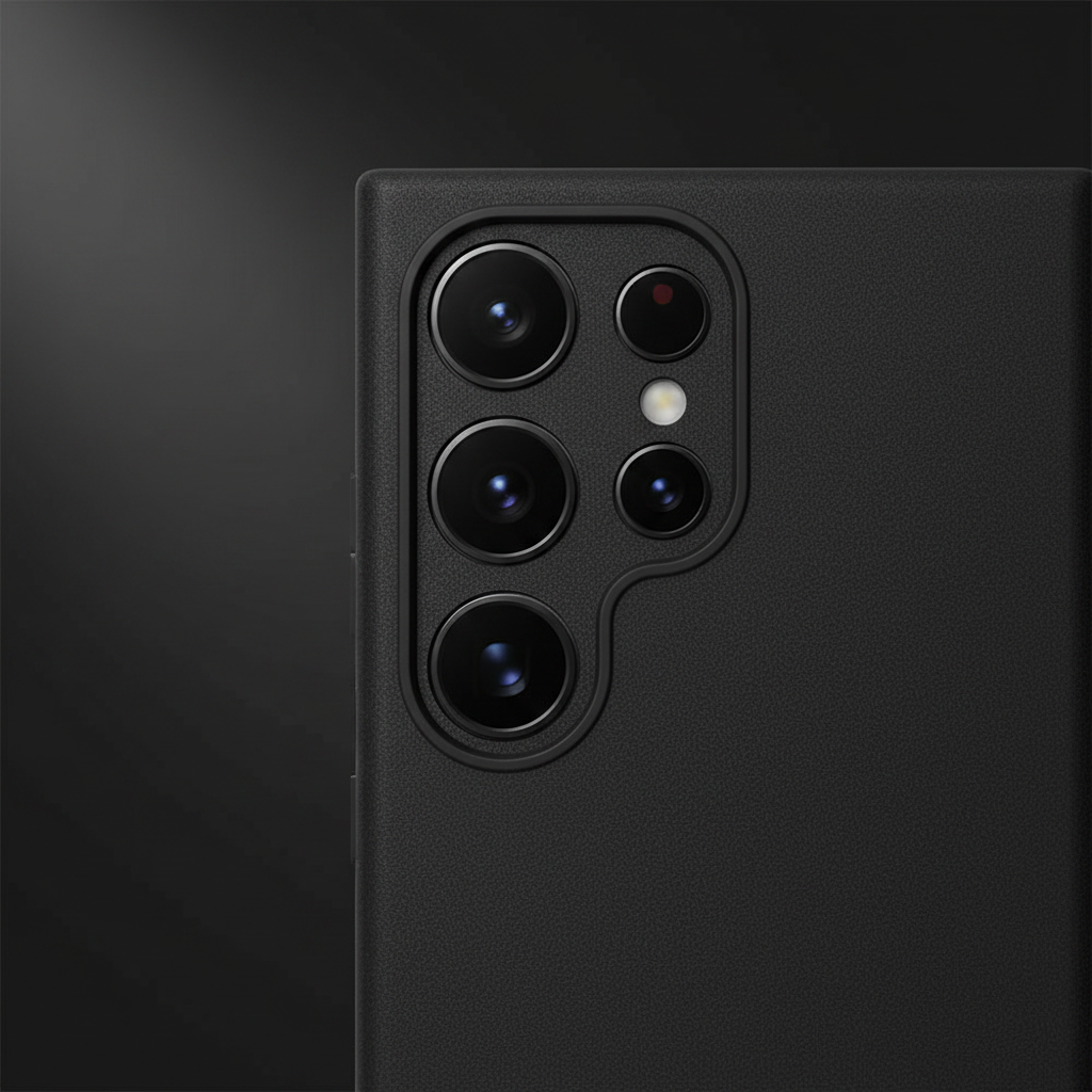 anco Dark Case S24 Ultra – Detailansicht Kamera-Ausschnitt und matte Oberfläche