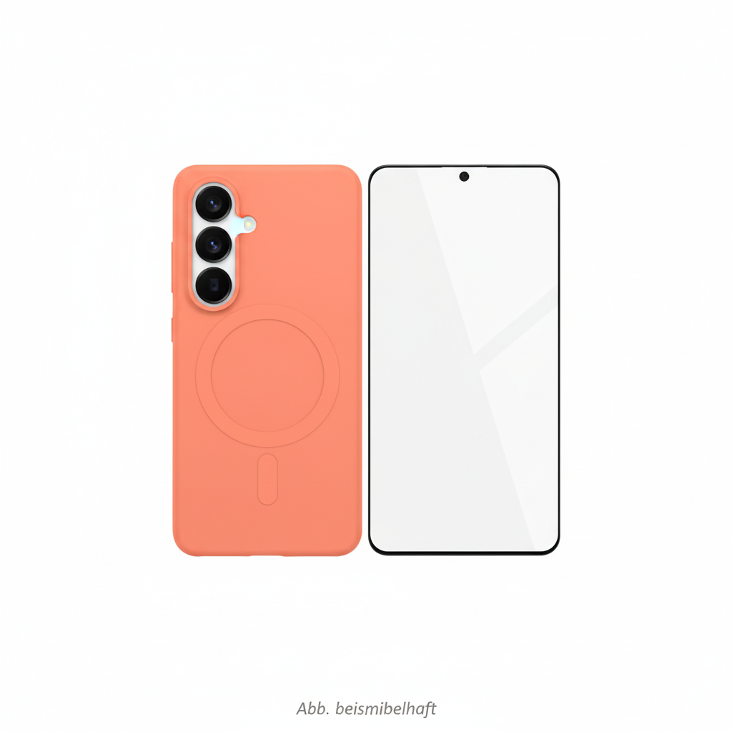 Bundlebild – Silikon MagSafe Case + Panzerglas S26 coral