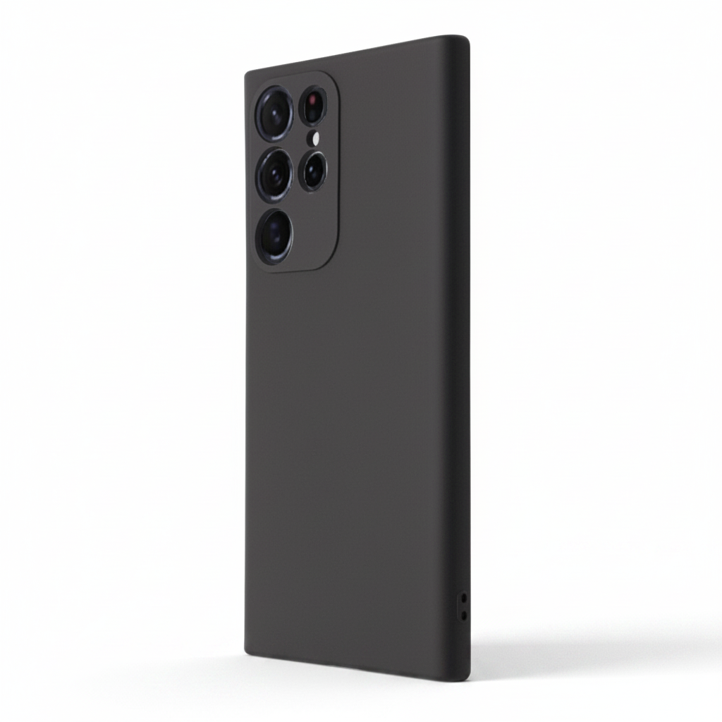 okkes Basic TPU Case S25 Ultra – Schrägansicht schlankes Rück- und Seitenprofil