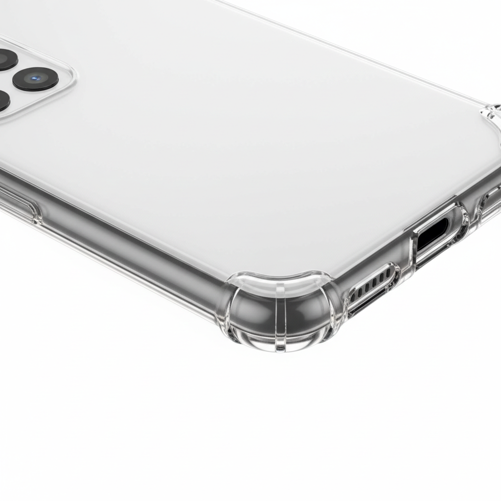 okkes JUMP PLUS Case Galaxy A35 5G – Detailansicht verstärkte Ecke und Plexiglas-Rückseite