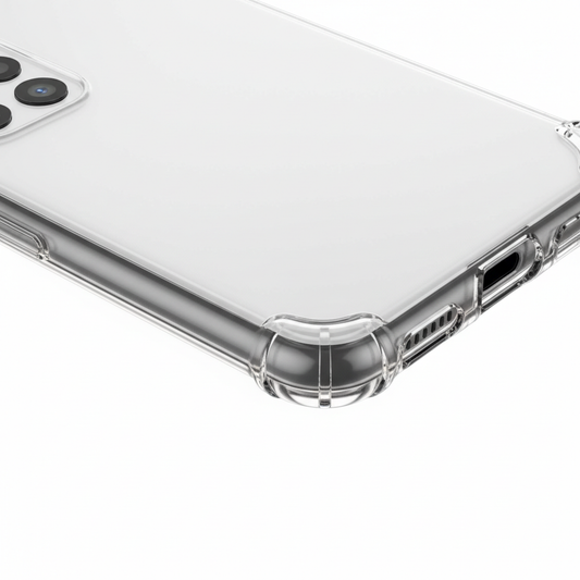 okkes JUMP PLUS Case Galaxy A35 5G – Detailansicht verstärkte Ecke und Plexiglas-Rückseite