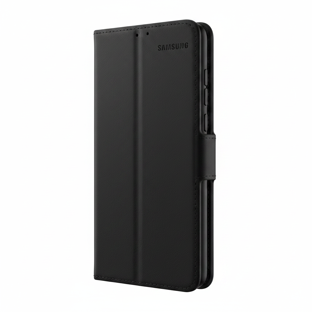 Samsung Wallet Flip Cover Galaxy A25 Schwarz – Schrägansicht