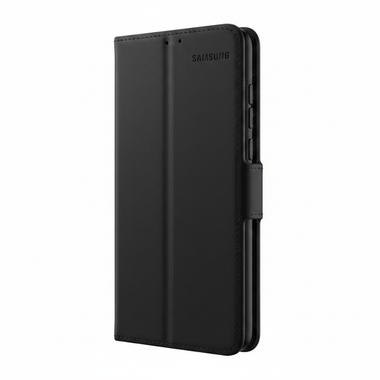 Samsung Wallet Flip Cover Galaxy A25 Schwarz – Schrägansicht