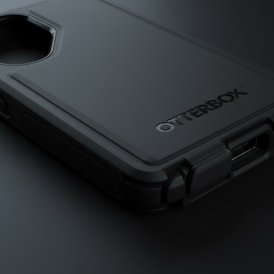 OtterBox Defender S25 Ultra – Detailansicht Port-Cover und rutschfeste Silikon-Textur