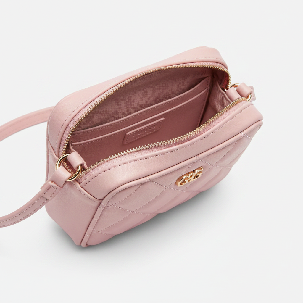 Innenseite der Guess Quilted 4G Phone Bag mit Smartphone-Fach und kleinen Taschen