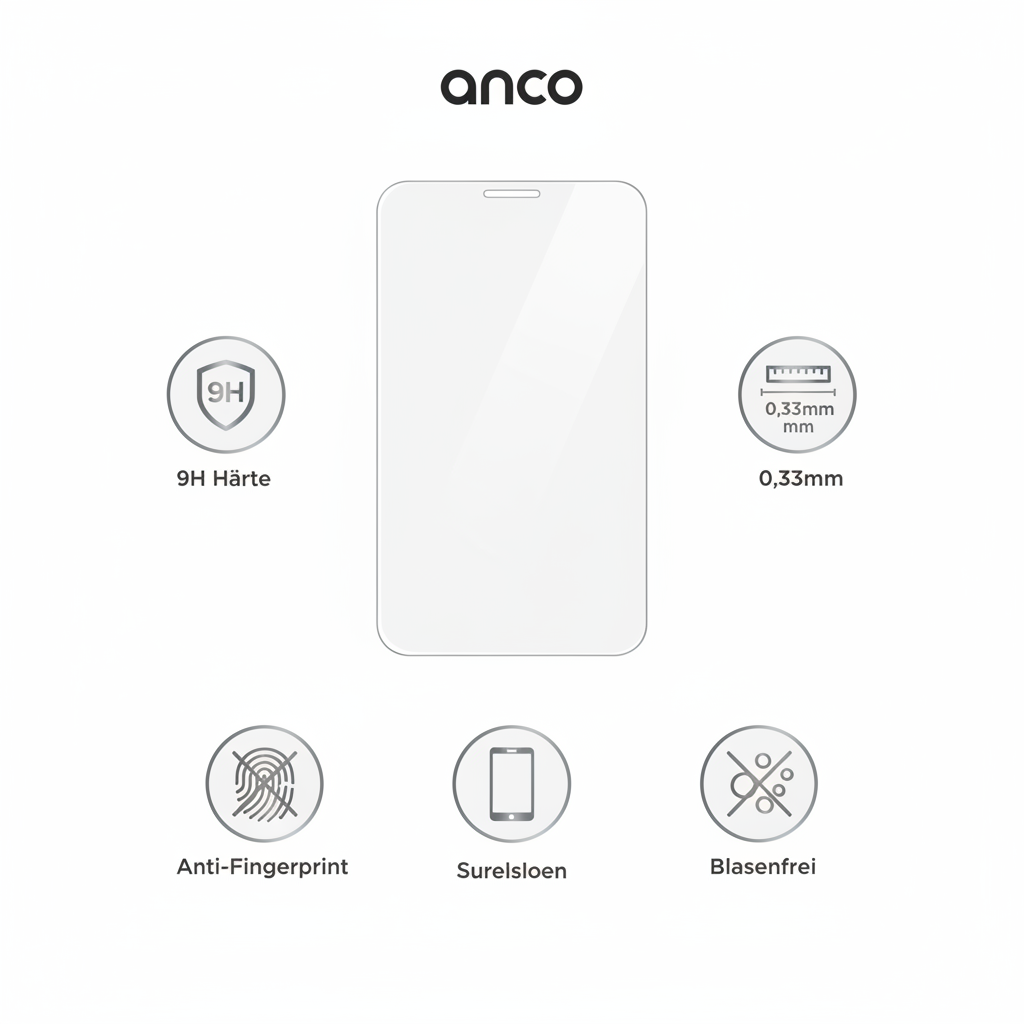 anco 9H Panzerglas Fullscreen iPhone 16 Pro Max 17 Pro Max – Features Infografik