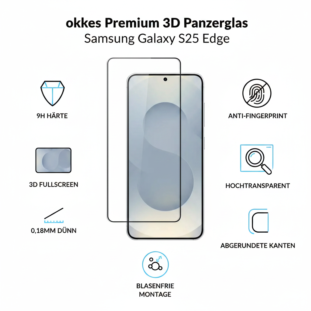 okkes Premium Panzerglas 3D Samsung Galaxy S25 Edge – Infografik