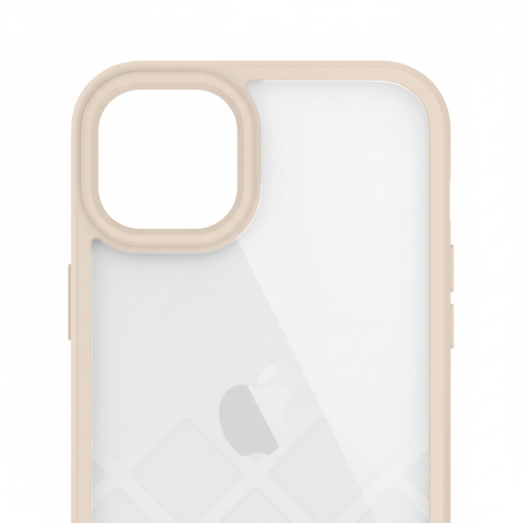 Nahaufnahme des TPU Rahmens und der Polycarbonat Rückseite des Spigen Ultra Hybrid Case für iPhone 14 Plus
