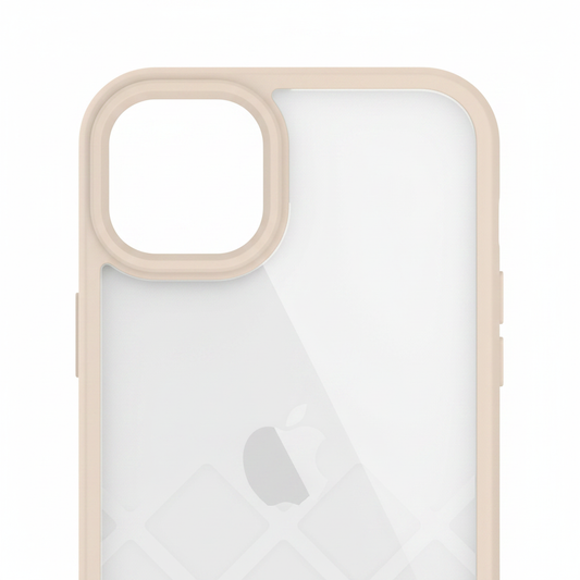 Nahaufnahme des TPU Rahmens und der Polycarbonat Rückseite des Spigen Ultra Hybrid Case für iPhone 14 Plus