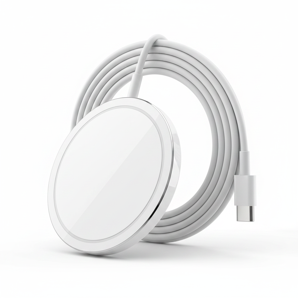 Apple MagSafe Ladegerät 15W – Schrägansicht mit USB-C Kabel