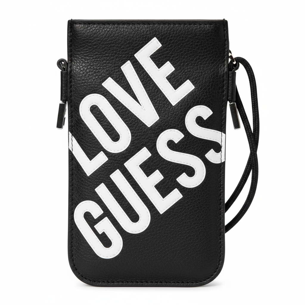 Guess 4G Big Love Logo Phone Bag Schwarz – Detail LOVE GUESS Schriftzug