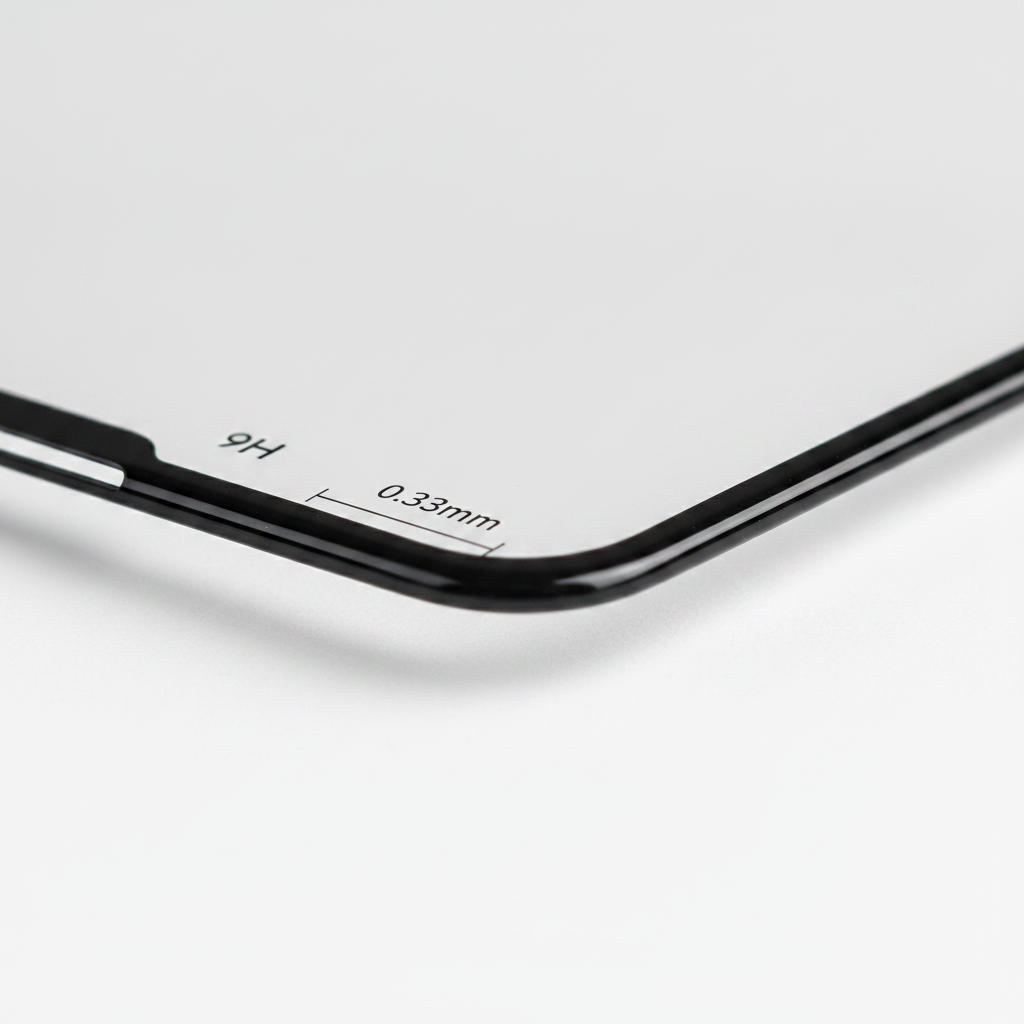 Detailansicht 0,33 mm Kante und Anti-Fingerprint Beschichtung anco Panzerglas Redmi Note 12 Pro