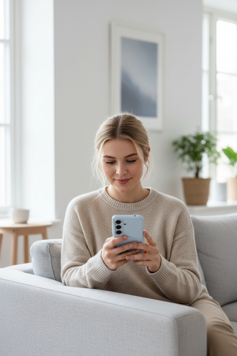 Samsung Slim Magnet Case S26+ – Lifestyle Foto im modernen Zuhause