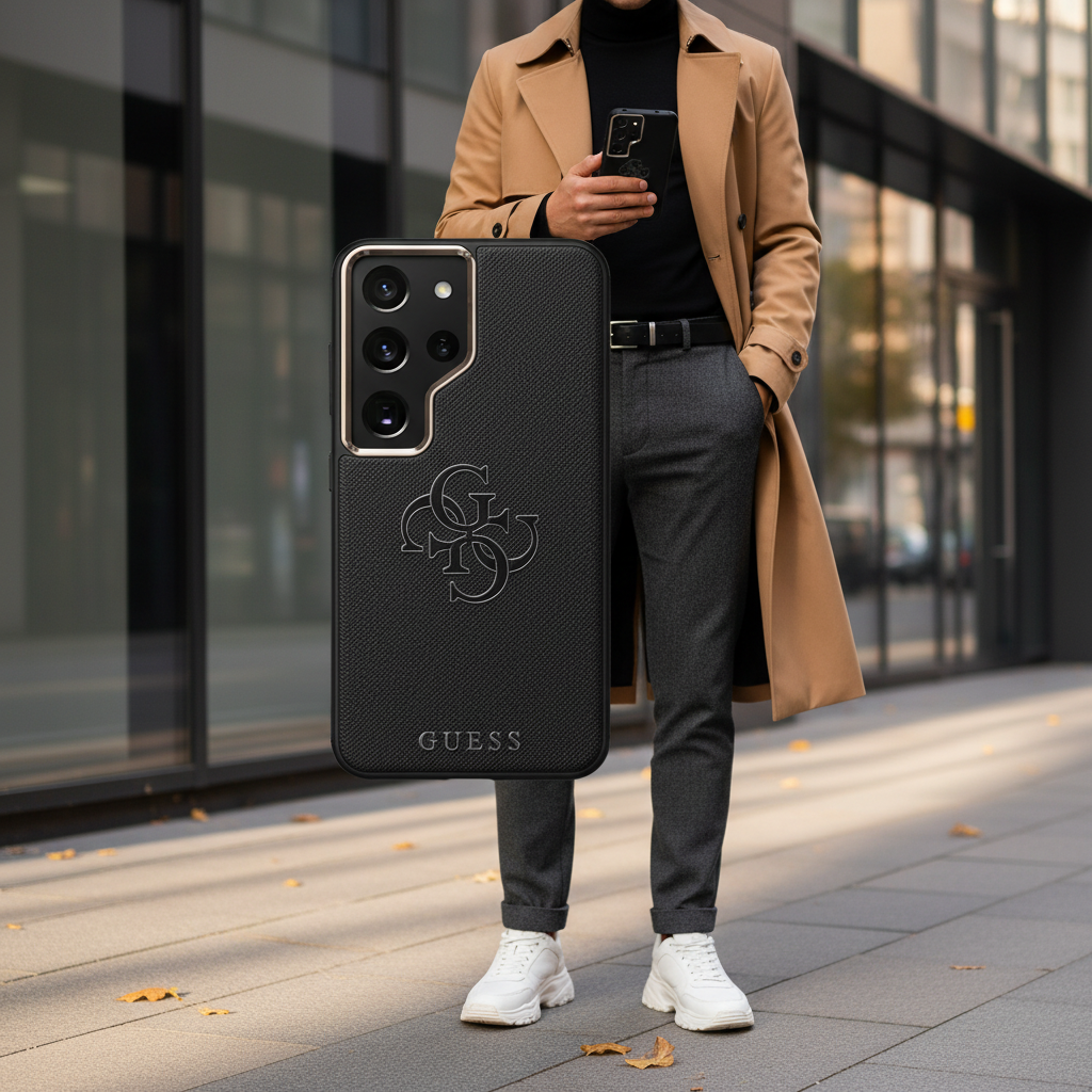 Guess PU Saffiano Case S26 Ultra – Lifestyle Urban Fashion Rückansicht Guess Logo