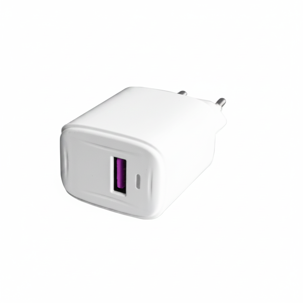Schrägansicht des Powerstar Herkules 18W Ladegeräts mit EU-Stecker