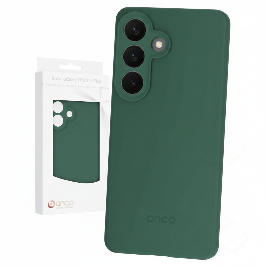 anco TPU Case S26+ Forest Green – Schrägansicht schlankes Profil matte Textur