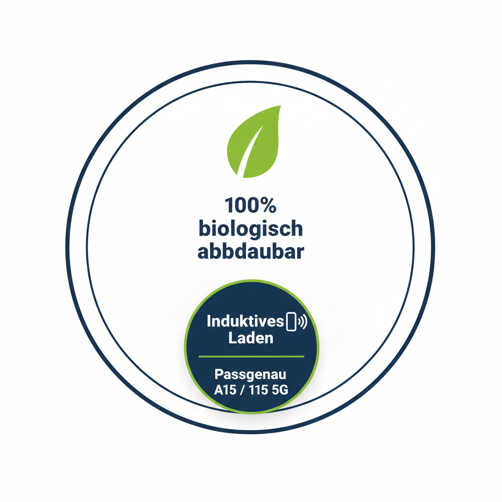 anco Bioly Case A15 5G – Badge 100% biologisch abbaubar Induktives Laden Passgenau