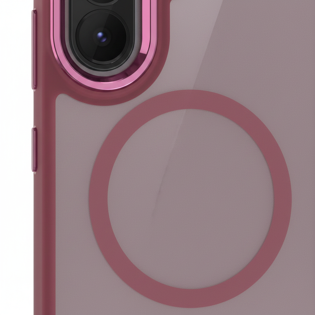 MagSafe Hülle bordeaux-pink – Detailansicht MagSafe-Ring