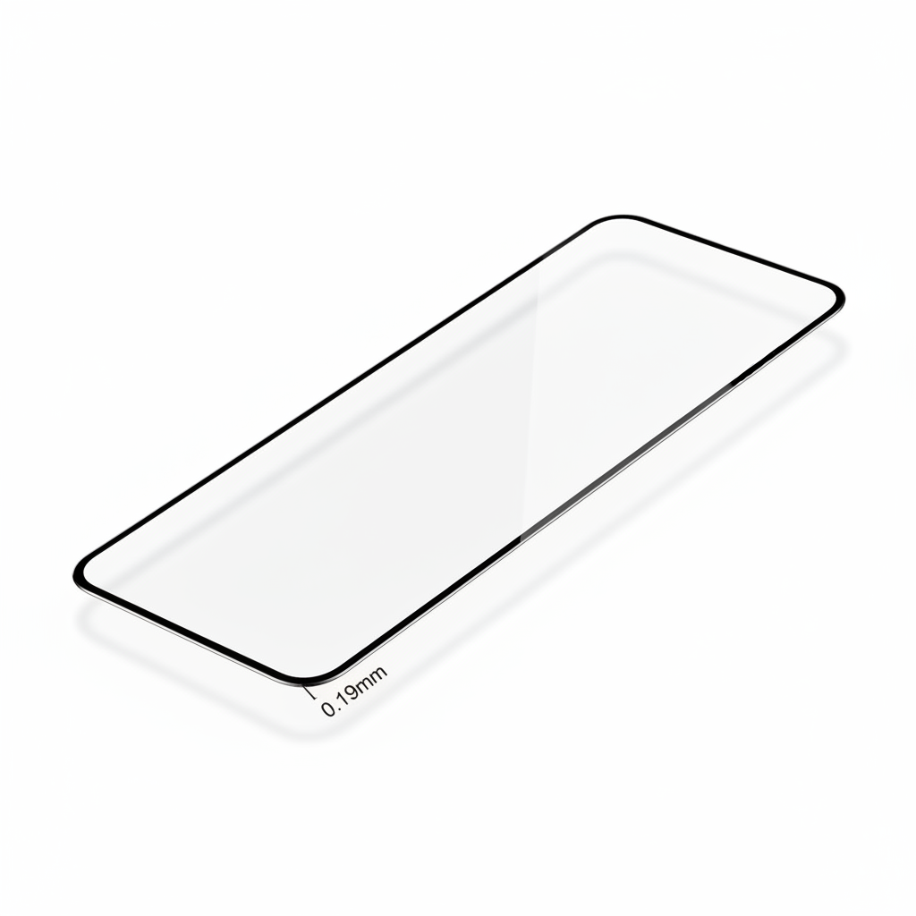 Schrägansicht des anco Hybrid Glass für iPhone 15 Plus – ultradünnes Profil sichtbar