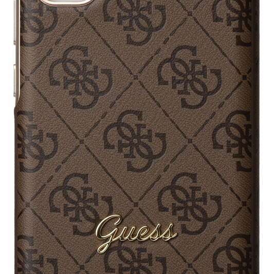 Guess 4G Script Metal Case S26 Ultra – Detailansicht 4G-Prägung metallisches Logo Magnetkante