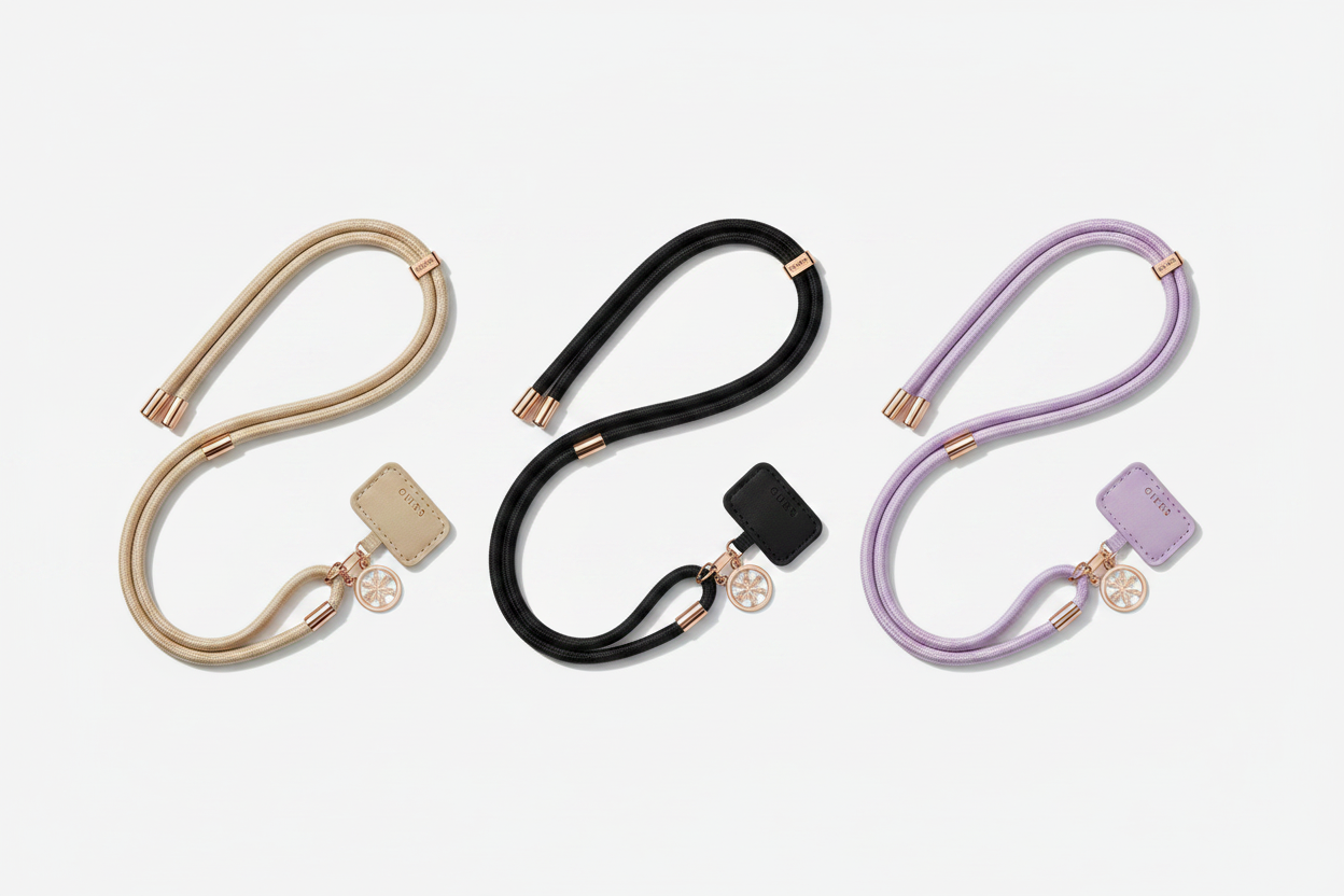 Guess Crossbody Cord Strap mit 4G Charm in Beige, Schwarz und Lila – alle drei Farbvarianten