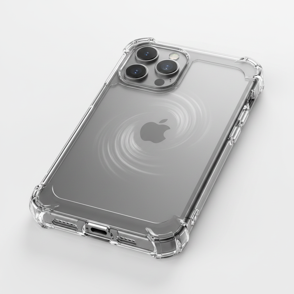 Transparente okkes JUMP PLUS Hybrid Hülle auf Apple iPhone 16 Pro – verstärkte Ecken sichtbar