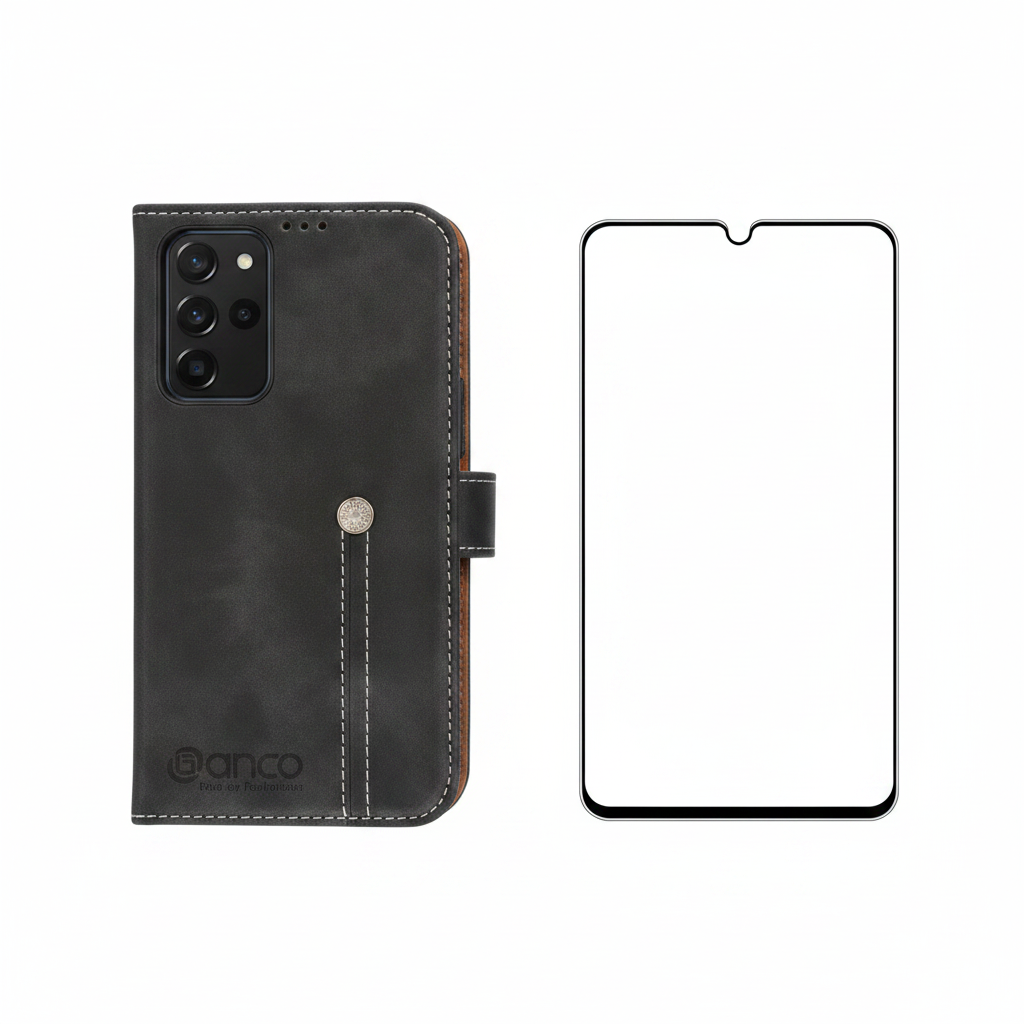 anco Bookcase Phoenix Samsung Galaxy A25 5G – Bundle mit Panzerglas